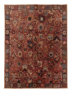 Antique Tetex Hooked Rug, Red with Colorful Floral Patterns - Rug & Kilim