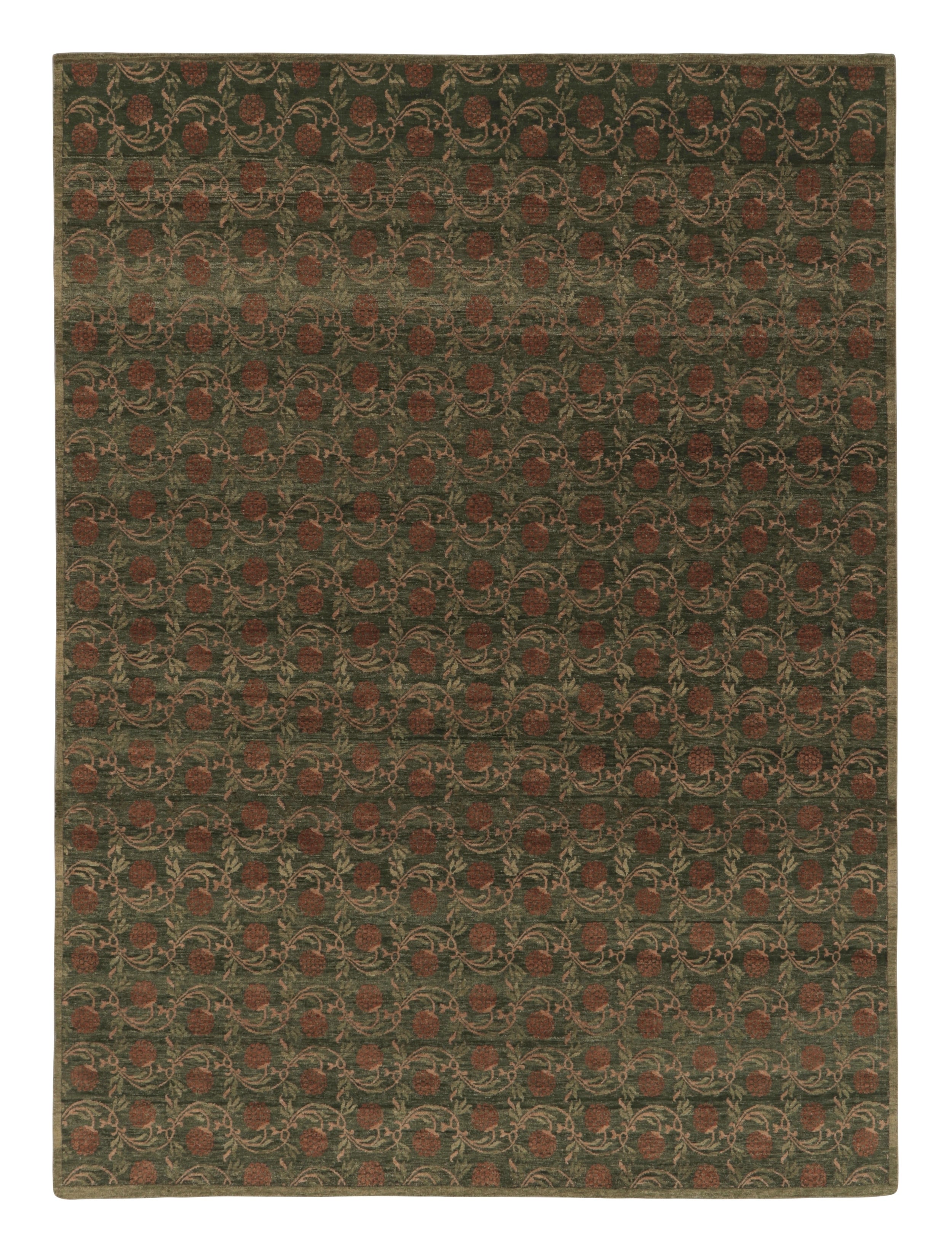 Rug 
Kilim’s Modern Block Print Rug Design with Green and Brown Floral Motifs