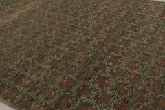 Rug & Kilim’s Modern Block Print Rug Design with Green and Brown Floral Motifs