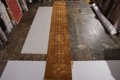Antique Agra Runner Gold Brown Geometric Fragment Rug