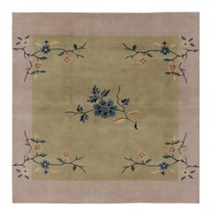 Rug & Kilim’s Chinese Art Deco-Inspired Custom Square Rug Design with Florals