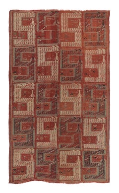 Antique Caucasian Soumak Rug with Tribal Motifs in Red Earthy Hues - Rug & Kilim