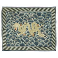Antique English Needlepoint Wool Rug by Rug & Kilim, Chinese Dragon & Wave, 1880