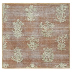 Contemporary Block Print Floral Natural Silk Runner by Rug & Kilim, India
