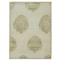 Contemporary Block Print Floral Natural Silk Runner by Rug & Kilim, India