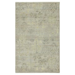 Contemporary Block Print Floral Natural Silk Runner by Rug & Kilim, India