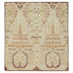 Contemporary Block Print Floral Natural Silk Runner by Rug & Kilim, India