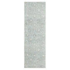 Contemporary Block Print Floral Natural Silk Runner by Rug & Kilim, India