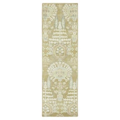 Contemporary Block Print Floral Natural Silk Runner by Rug & Kilim, India