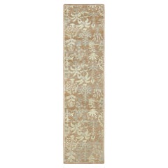 Contemporary Block Print Floral Wool Runner by Rug & Kilim, India