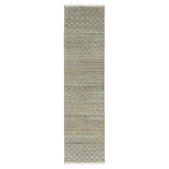Contemporary Block Print Geometric Natural Silk Runner by Rug & Kilim, India