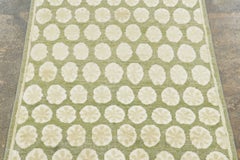 Contemporary Block Print Floral Natural Silk Runner by Rug & Kilim, India