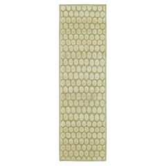 Contemporary Block Print Floral Natural Silk Runner by Rug & Kilim, India