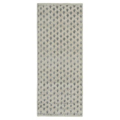 Contemporary Block Print Geometric Natural Silk Runner by Rug & Kilim, India