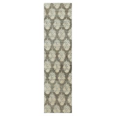 Contemporary Block Print Floral Natural Silk Runner by Rug & Kilim, India
