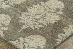 Contemporary Block Print Floral Natural Silk Runner by Rug & Kilim, India