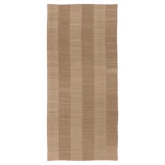 Oversized Vintage Persian Mazandaran Kilim Runner in Brown Stripes - Rug & Kilim