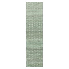 Contemporary Block Print Geometric Natural Silk Runner by Rug & Kilim, India