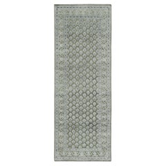 Contemporary Block Print Natural Silk Geometric Runner by Rug & Kilim