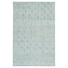 Contemporary Floral Block Print Natural Silk Rug by Rug & Kilim, India