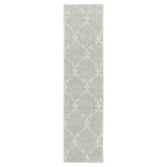 Contemporary Block Print Floral Natural Silk Runner by Rug & Kilim, India