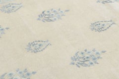 Contemporary Block Print Sky Blue Natural Silk Rug by Rug & Kilim, India