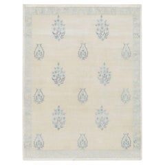Contemporary Block Print Sky Blue Natural Silk Rug by Rug & Kilim, India