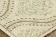 Contemporary Block Print Floral Natural Silk Square Rug by Rug & Kilim, India