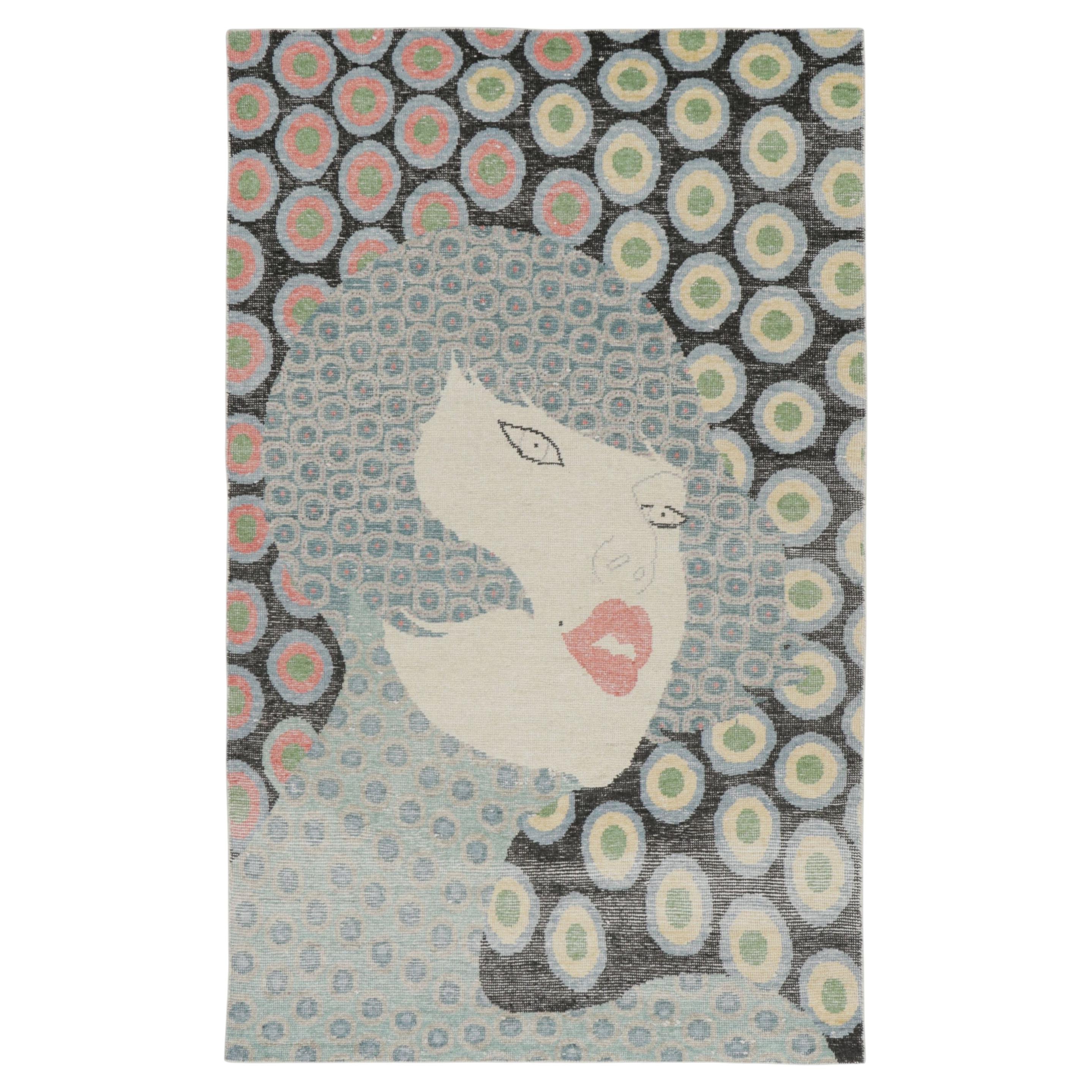 Contemporary Distressed Pictorial Wool Rug, by Rug & Kilim, India