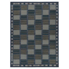Rug & Kilim’s Scandinavian Rug in Blue and Brown Geometric Patterns