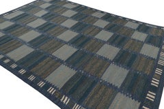 Rug & Kilim’s Scandinavian Rug in Blue and Brown Geometric Patterns