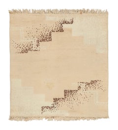 Antique French Rug with Stepped Motifs in Beige & Brown - Rug & Kilim