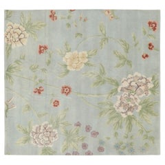 Chinese Art Deco Style Floral Vinery Wool Square Rug by Rug & Kilim, India