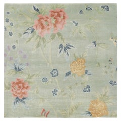 Chinese Art Deco Style Square Floral Wool Rug by Rug & Kilim, India
