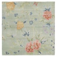 Chinese Art Deco Style Square Floral Wool Rug by Rug & Kilim, India