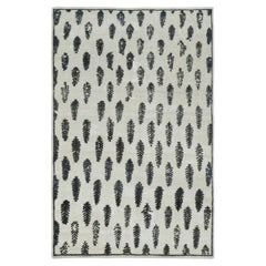 Rug & Kilim's Block Print Rug with Textural Botanical Motif in Ivory & Black