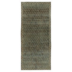 Antique Distressed Malayer Runner with Paisley Grid in Green Hues - Rug & Kilim