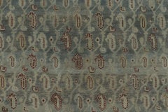 Antique Distressed Malayer Runner with Paisley Grid in Green Hues - Rug & Kilim