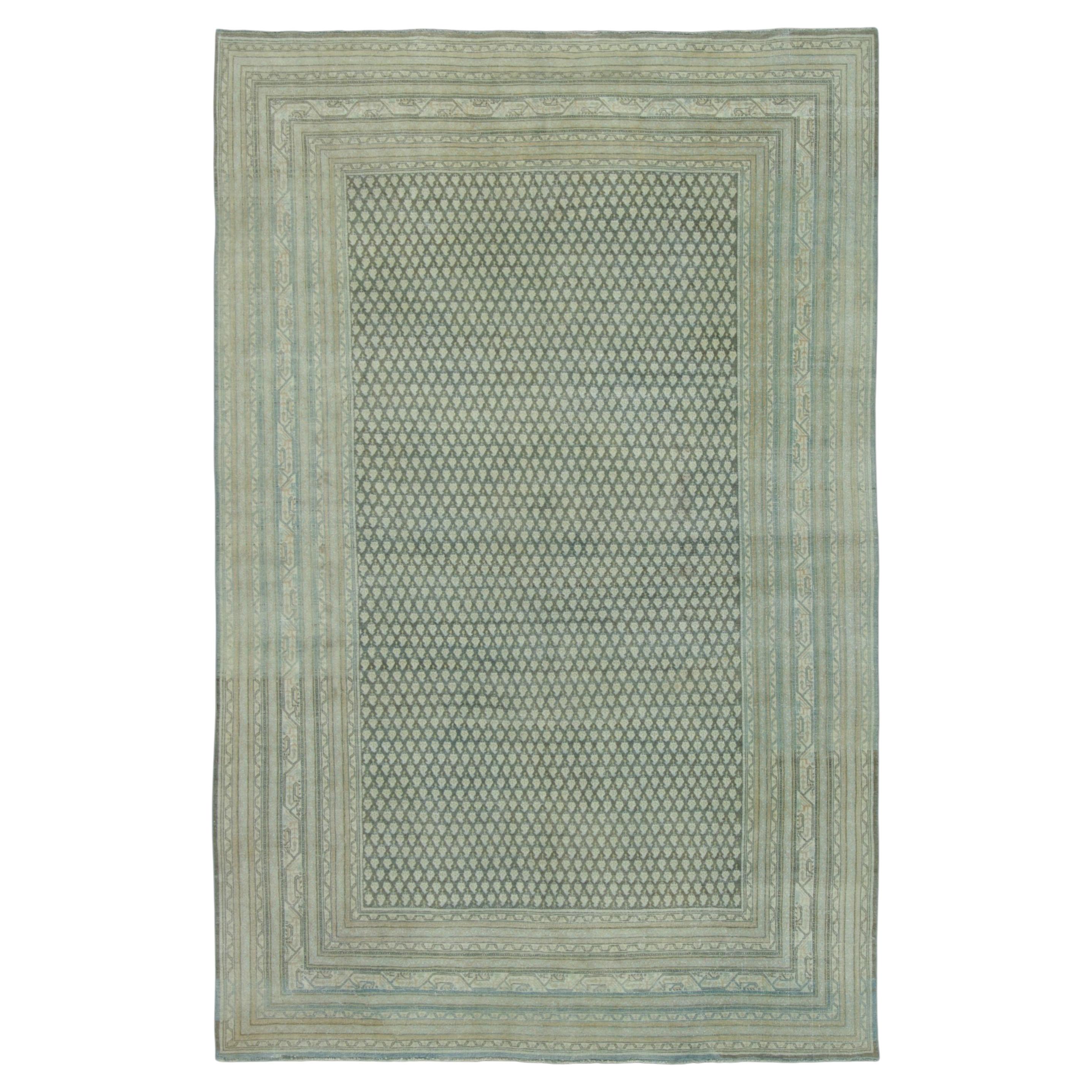Antique Persian Saraband Rug Intricate Boteh Grid in Green Hues - Rug & Kilim For Sale