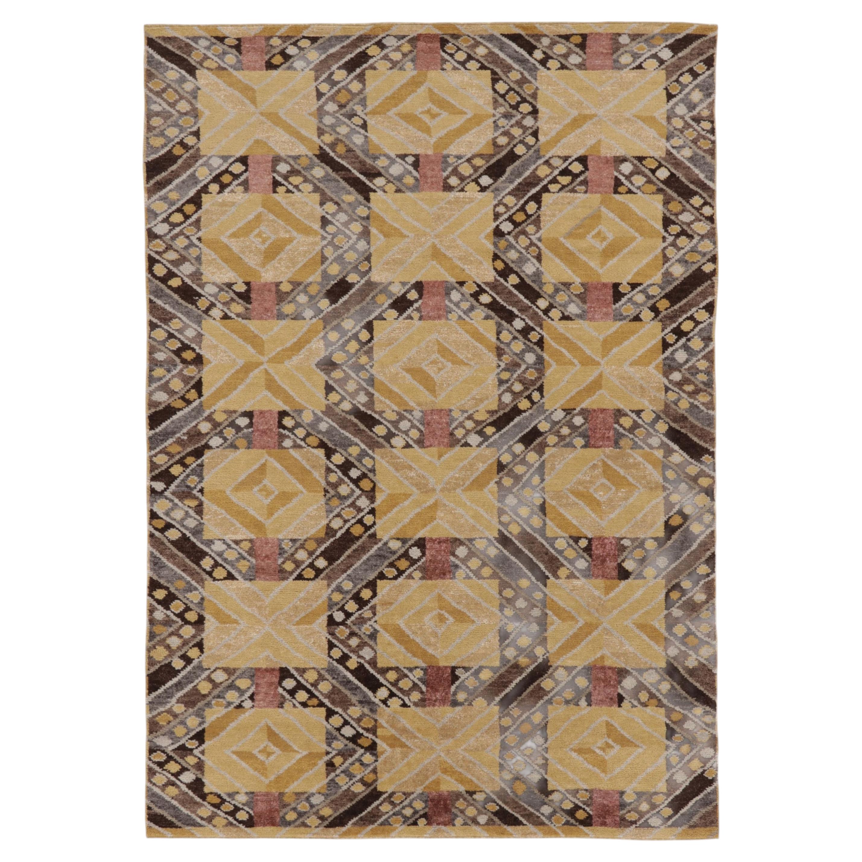 Contemporary Scandinavian Style Geometric Ochre Wool Rug by Rug & Kilim, India