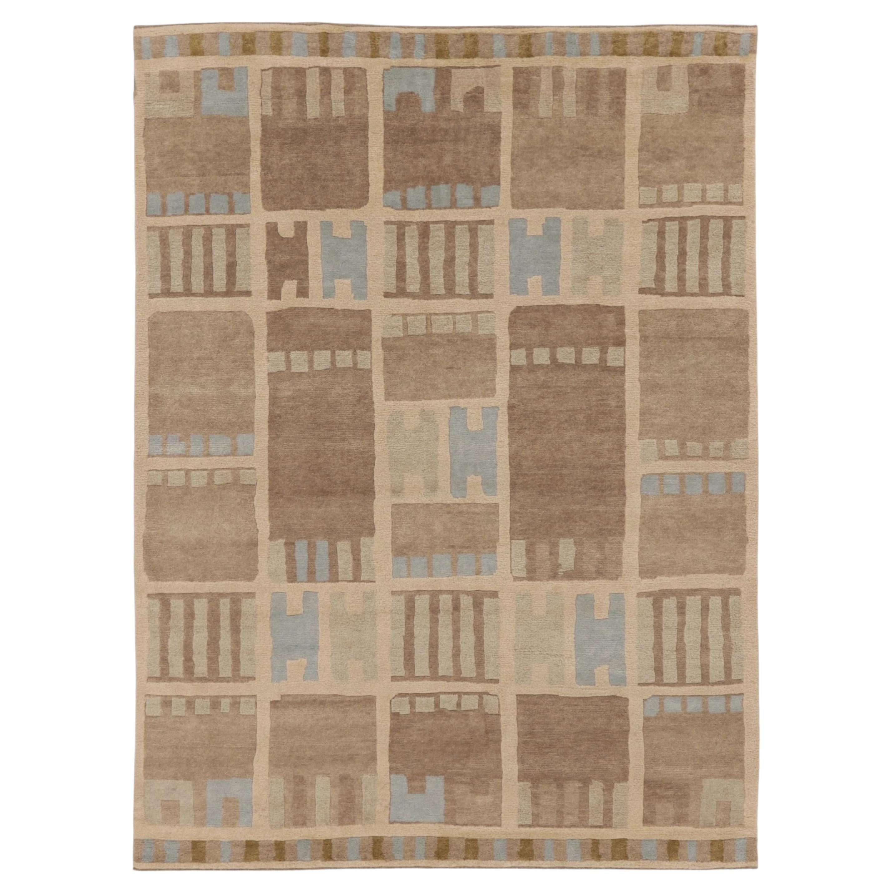 Contemporary Scandinavian Style Geometric Taupe Wool Rug by Rug & Kilim, India