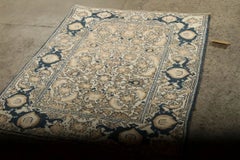 Antique Agra Rug with All-Over Floral Design in Blue & Beige - Rug & Kilim