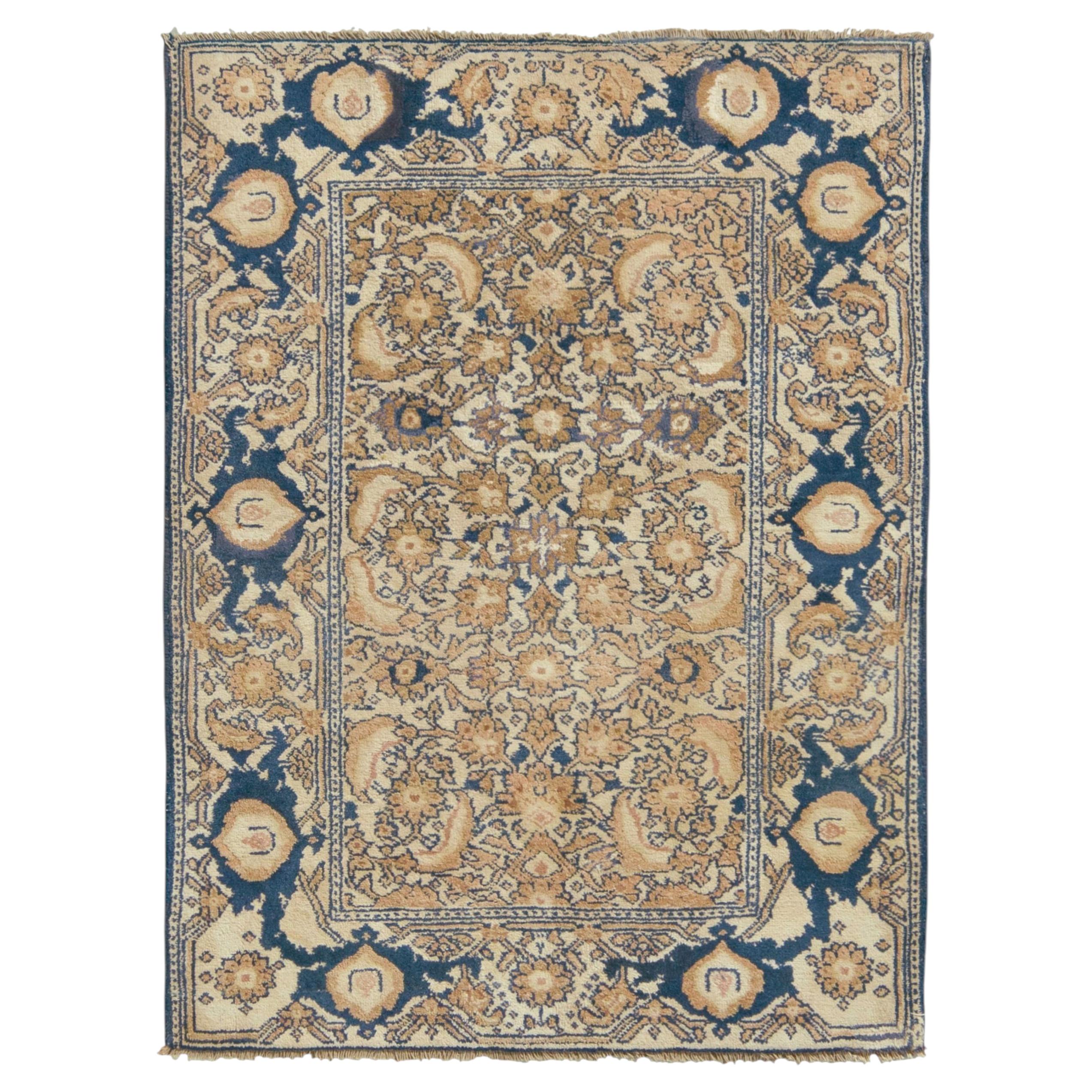 Antique Agra Rug with All-Over Floral Design in Blue & Beige - Rug & Kilim