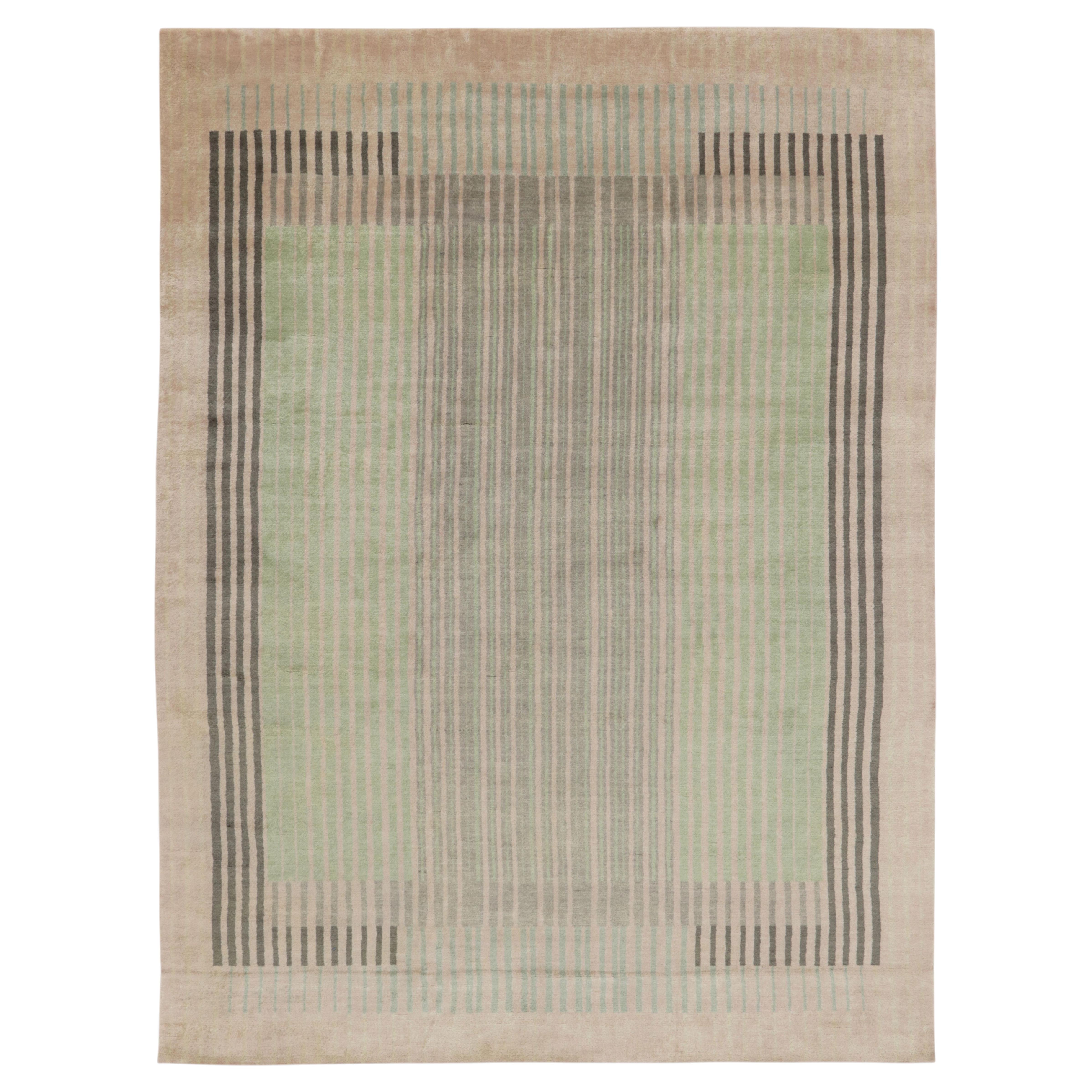 Contemporary Art Deco Style Geometric Mint Green Wool Rug by Rug & Kilim, India