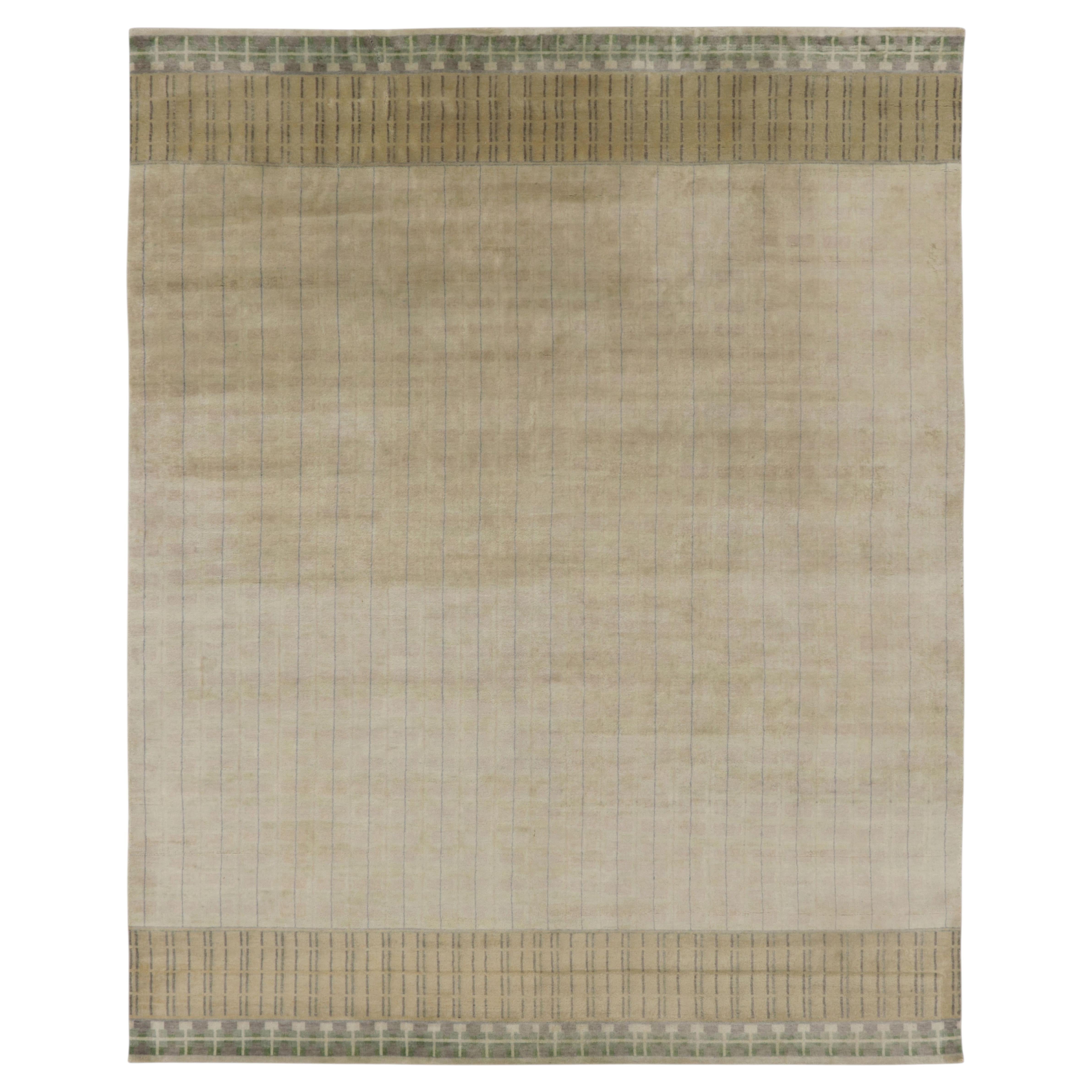 Contemporary Art Deco Style Geometric Beige Wool Rug by Rug & Kilim, India