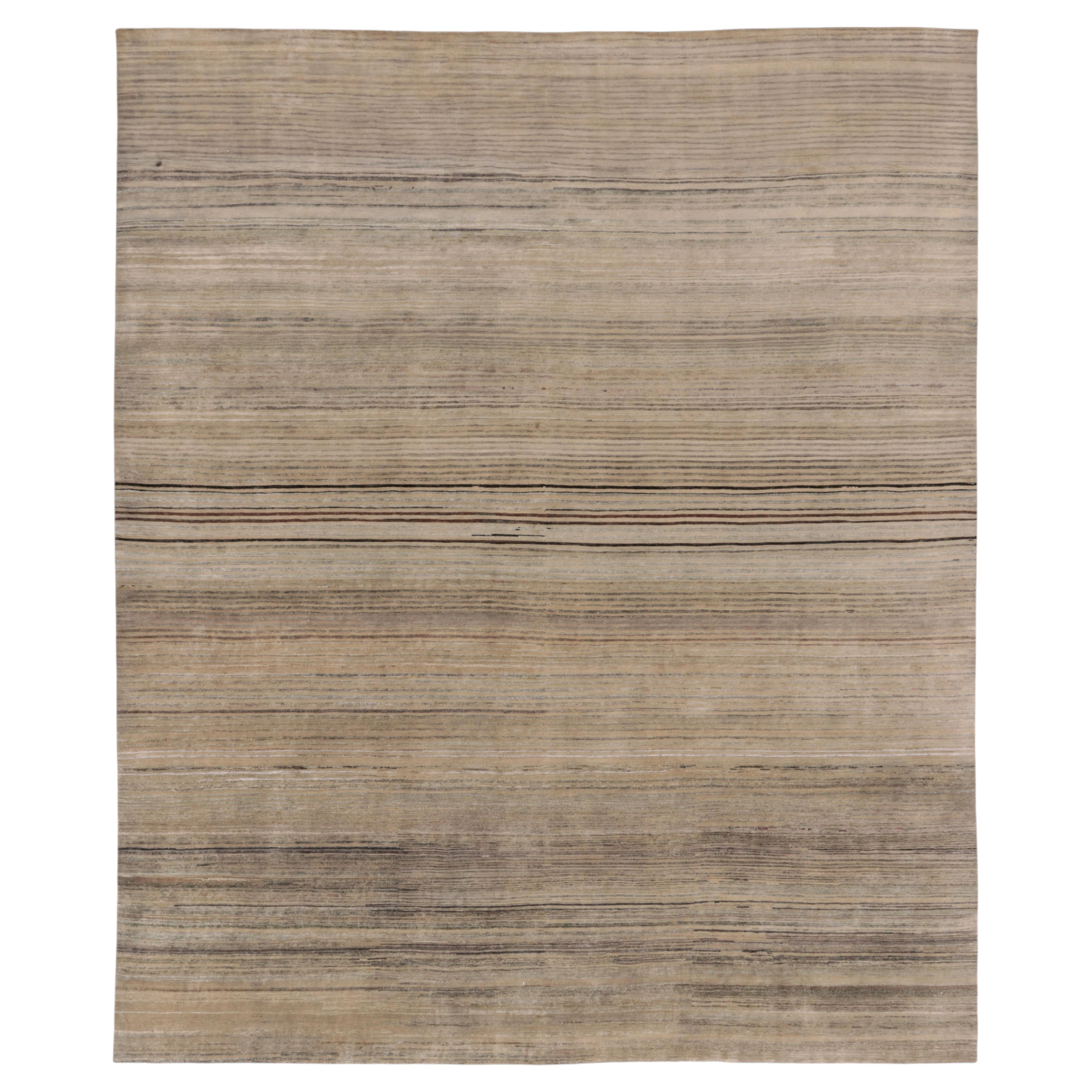 Contemporary Oversized Textural Wool & Silk Striped Rug by Rug & Kilim, India