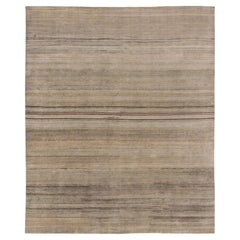 Contemporary Oversized Textural Wool & Silk Striped Rug by Rug & Kilim, India
