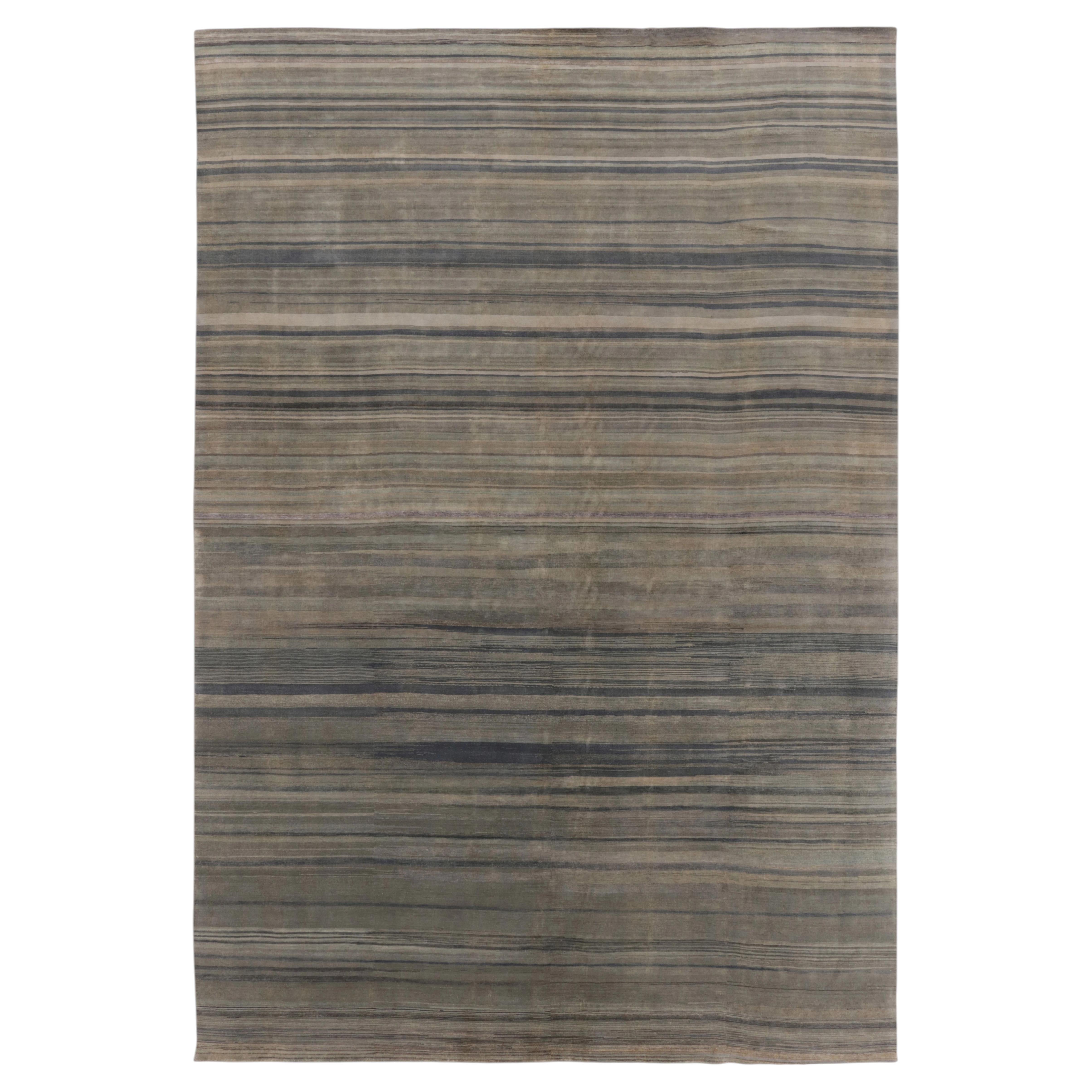 Contemporary Oversized Solid & Stripes Wool Rug by Rug & Kilim, India