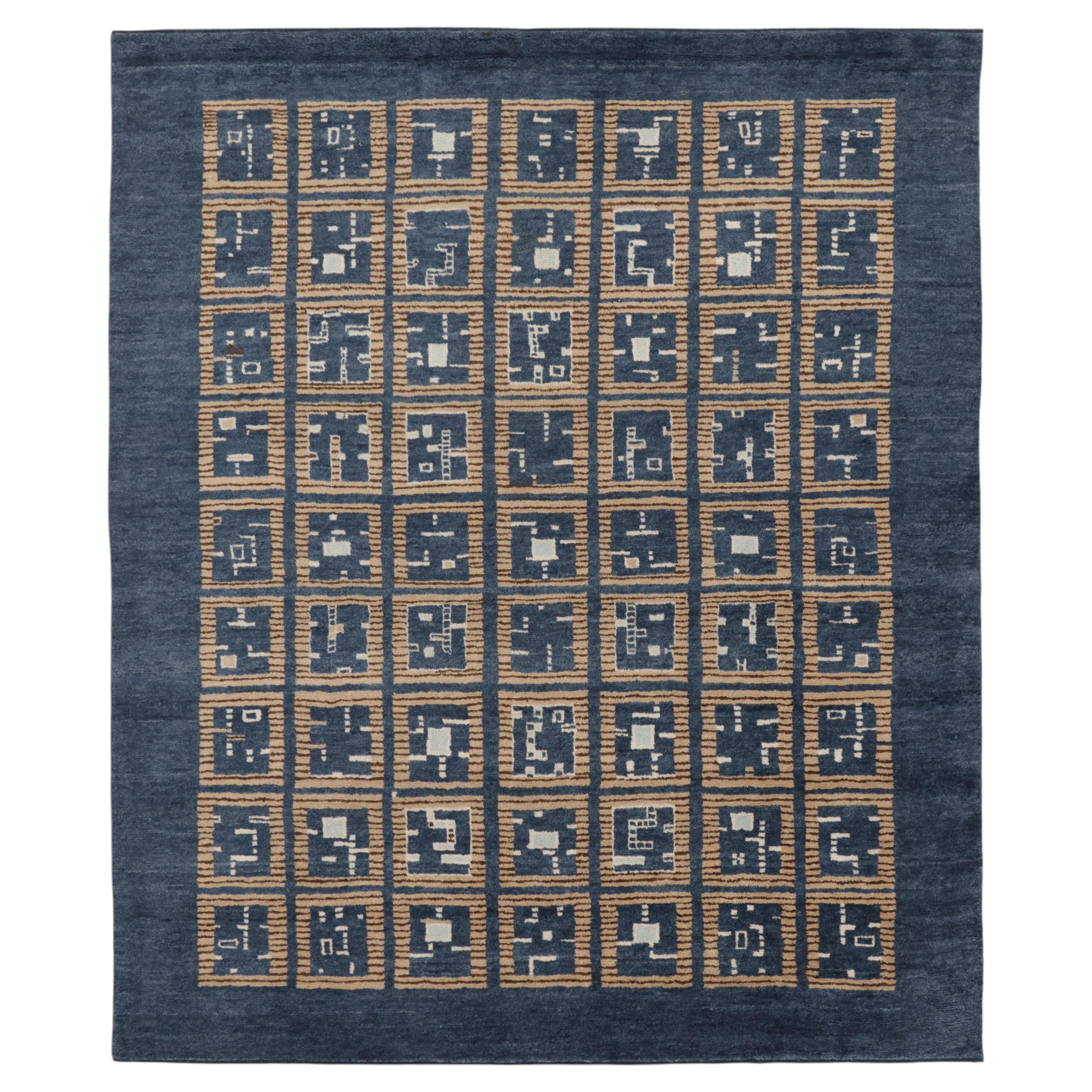 Contemporary Art Deco Style Geometric Blue Wool Rug by Rug & Kilim, India