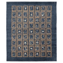 Contemporary Art Deco Style Geometric Blue Wool Rug by Rug & Kilim, India